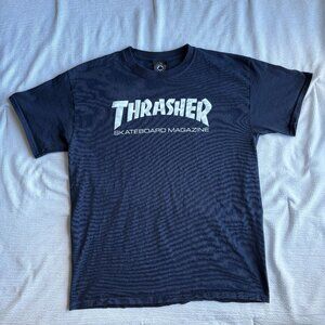 Thrasher Retro Shirt Mens Size Large Navy Blue Skating Short Sleeve Cotton